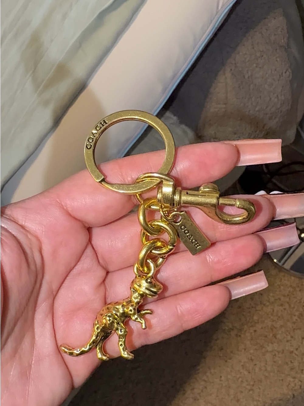 Coach Gold-Tone Dinosaur Key & Card Holder Charm